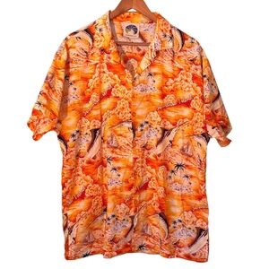 Armadillo Sunshine Island Sword Fish Button Down Hawaiian Shirt Size Large